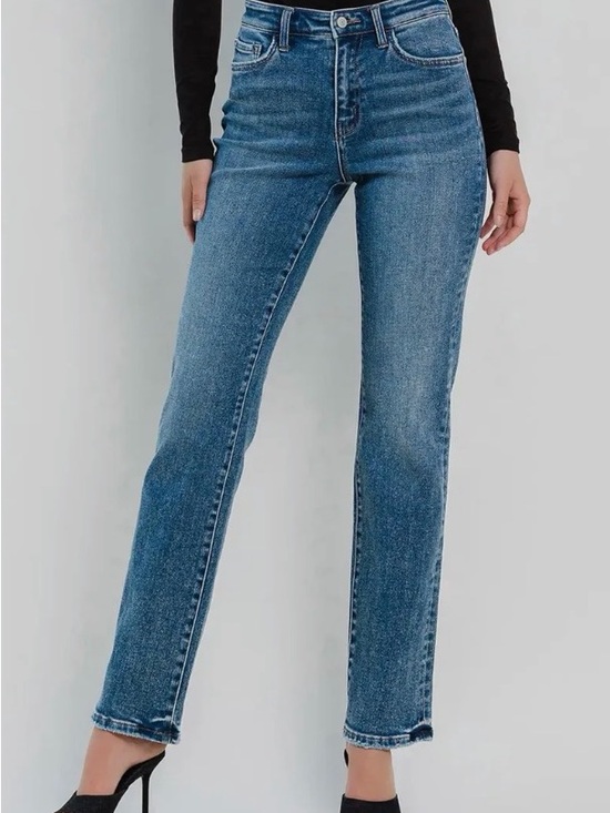 Flying Monkey Denim - Flying Monkey Mid-Rise Straight Leg Jeans in Medium Blue Wash